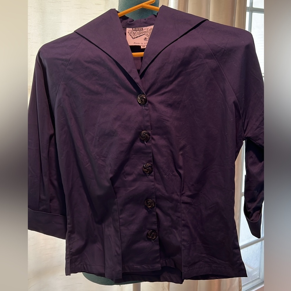 VOH EUC sz UK 10 / Dark blue raglan blouse